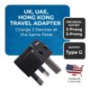 OREI India to UAE Hong Kong Dubai UK Adapter Type G Plug Adapter 2 in 1 Perfect for Laptop Camera Chargers Travel Adapter UK CE RoHS Black 2 Pack 5 Years Warranty