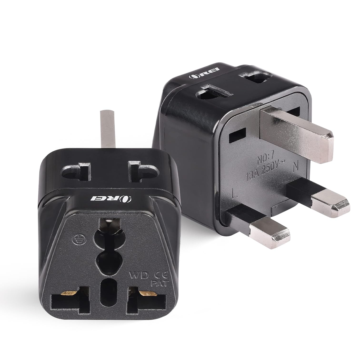 OREI India to UAE, Hong Kong, Dubai, UK Adapter - Type G Plug Adapter - 2 in 1 - Perfect for Laptop, Camera, Chargers - Travel Adapter UK - CE - RoHS - Black - 2 Pack - 5 Years Warranty