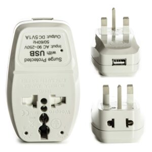 OREI India to UK, UAE, Hong Kong & More (Type G) Travel Adapter Plug - 3 in 1 - CE Certified - RoHS Compliant with USB and Surge Protection Worldwide Adapter (DBU-G)