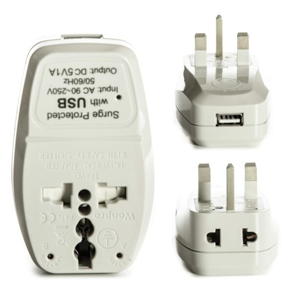 OREI India to UK, UAE, Hong Kong & More (Type G) Travel Adapter Plug - 3 in 1 - CE Certified - RoHS Compliant with USB and Surge Protection Worldwide Adapter (DBU-G)