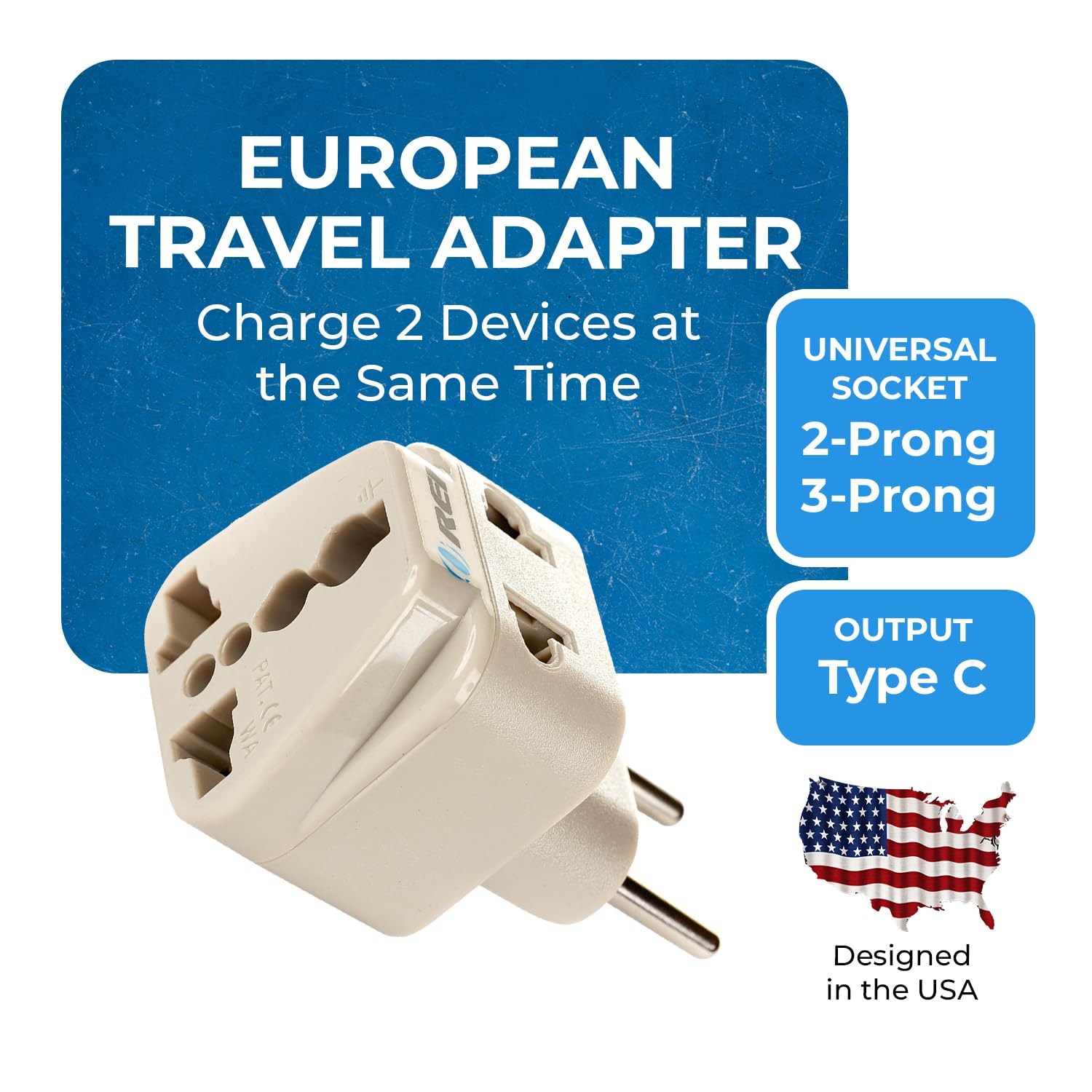Orei European Plug Adapter India to Europe Russia Turkey More Type C 2 in 1 Perfect for Laptop Camera Charger and More CE RoHS 2 Pack Beige 5 Years Warranty