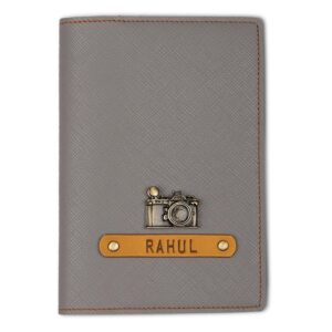 The Junket Personalized Passport Cover for Men and Women | Customized Travel Accessories Organizer | Vegan Leather Passport Cover | Unisex Handcrafted Gift (Ash Grey)
