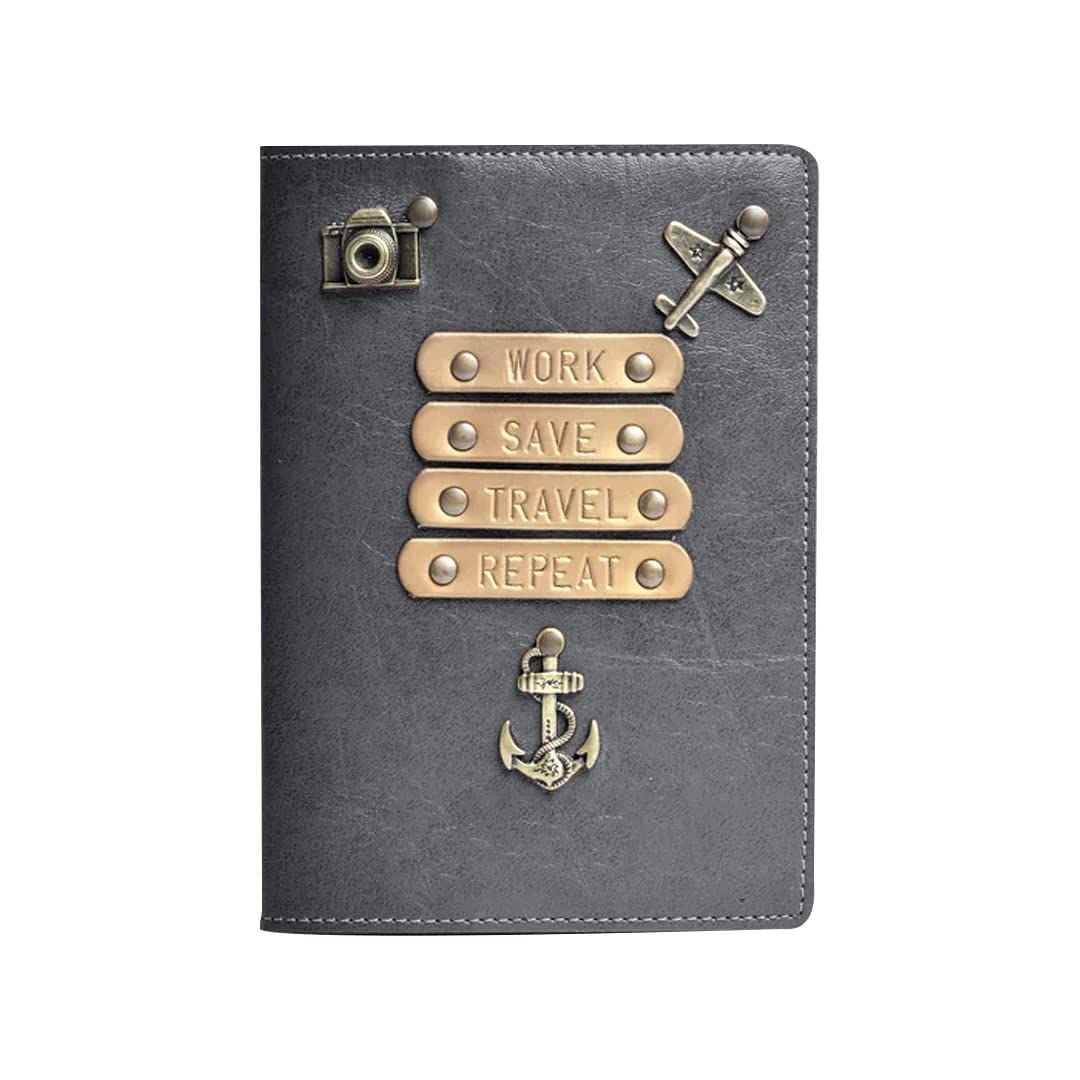 The Messy Corner Unisex Passport Cover for Men, Women | The Messy Corner Unisex Passport Cover for Men, Women | Work Save Travel Repeat | Vegan Leather Passport Cover Case Travel Accessories (Grey)