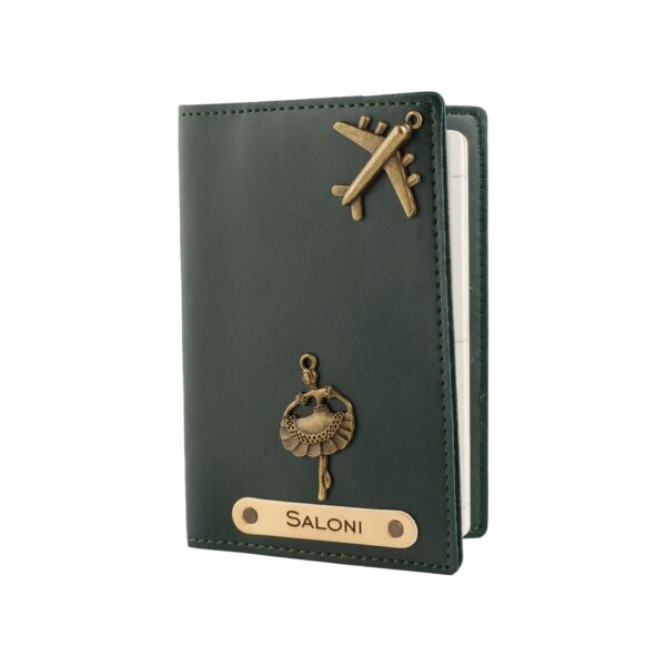 The Unique Gift Studio Customised Name & Charm Leather Passport Cover Holder for Men & Women (Green) | Personalised Birthday Gifts for Men