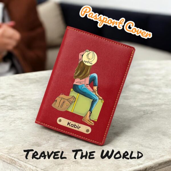 The Unique Gift Studio Faux Vegan Leather Customized Passport Cover, Passport Holder for Men, Women & Kids - Travel Accessories Passport Wallet for Trips with Custom Name (Red)