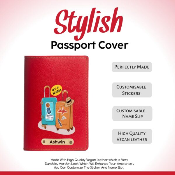 The Unique Gift Studio Faux Vegan Leather Customized Passport Cover Passport Holder for Men Women Kids Travel Accessories Passport Wallet for Trips with Custom Name Red