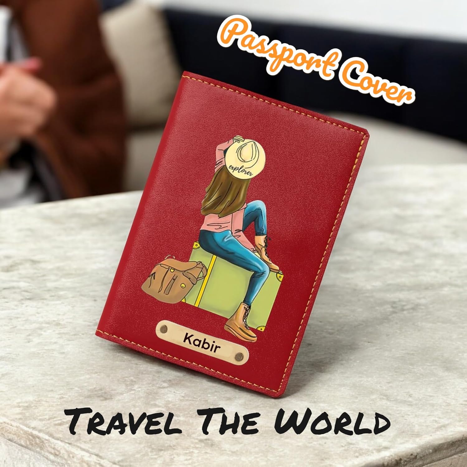 The Unique Gift Studio Faux Vegan Leather Customized Passport Cover, The Unique Gift Studio Faux Vegan Leather Customized Passport Cover, Passport Holder for Men, Women & Kids - Travel Accessories Passport Wallet for Trips with Custom Name (Red)