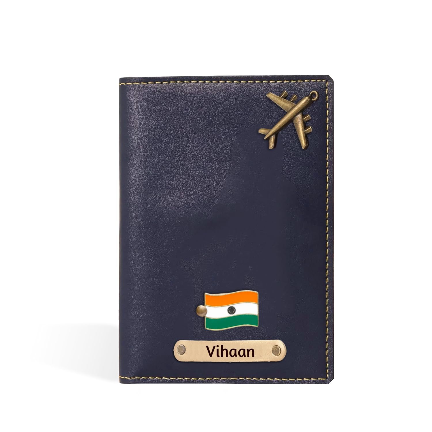 The Unique Gift Studio Personalised Name & Charm Leather Passport The Unique Gift Studio Personalised Name & Charm Leather Passport Cover Holder for Men & Women Blue - Customised Passport Holder for Gift