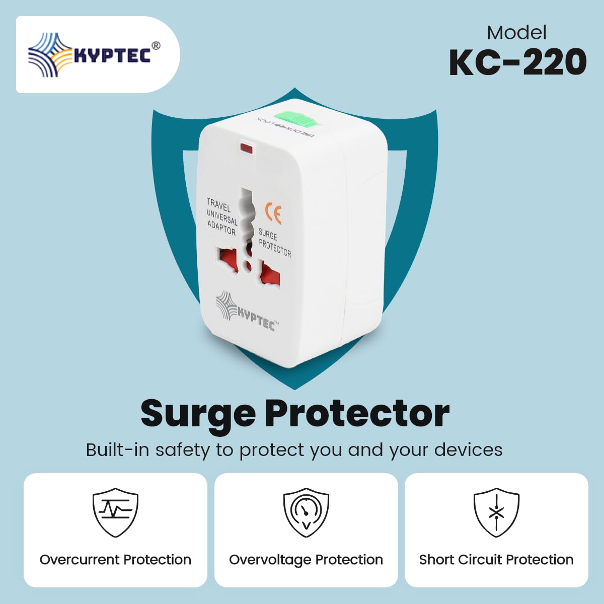 1746041652 KYPTEC Universal Travel Adapter International All in One Worldwide Universal Charger Adapter Compact Lightweight International Travel Adapter Black 220