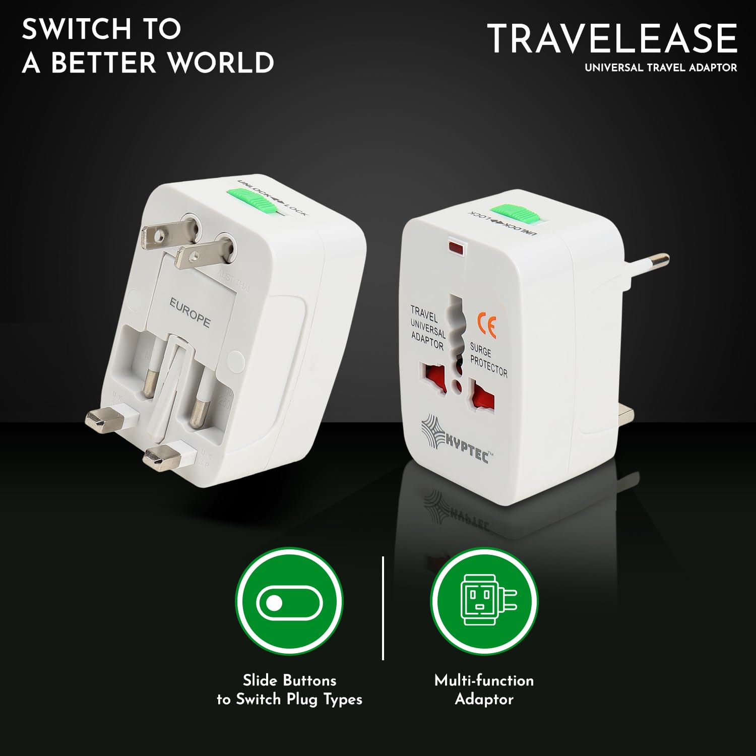 1746041656 KYPTEC Universal Travel Adapter International All in One Worldwide Universal Charger Adapter Compact Lightweight International Travel Adapter Black 220