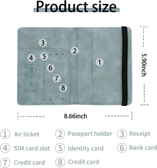 1746214532 BLAPOXE Passport Cover with RFID Blocking PU Leather Passport Holder Travel Wallet Case Organizer with Strap for Credit Cards Boarding Ticket