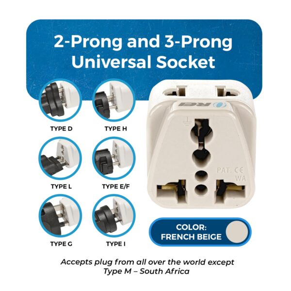 1746473997 OREI India to European Adapter Russia Turkey More Type C Travel Adapter 2 in 1 Perfect for Laptop Camera Charger and More CE RoHS Beige 5 Years Warranty
