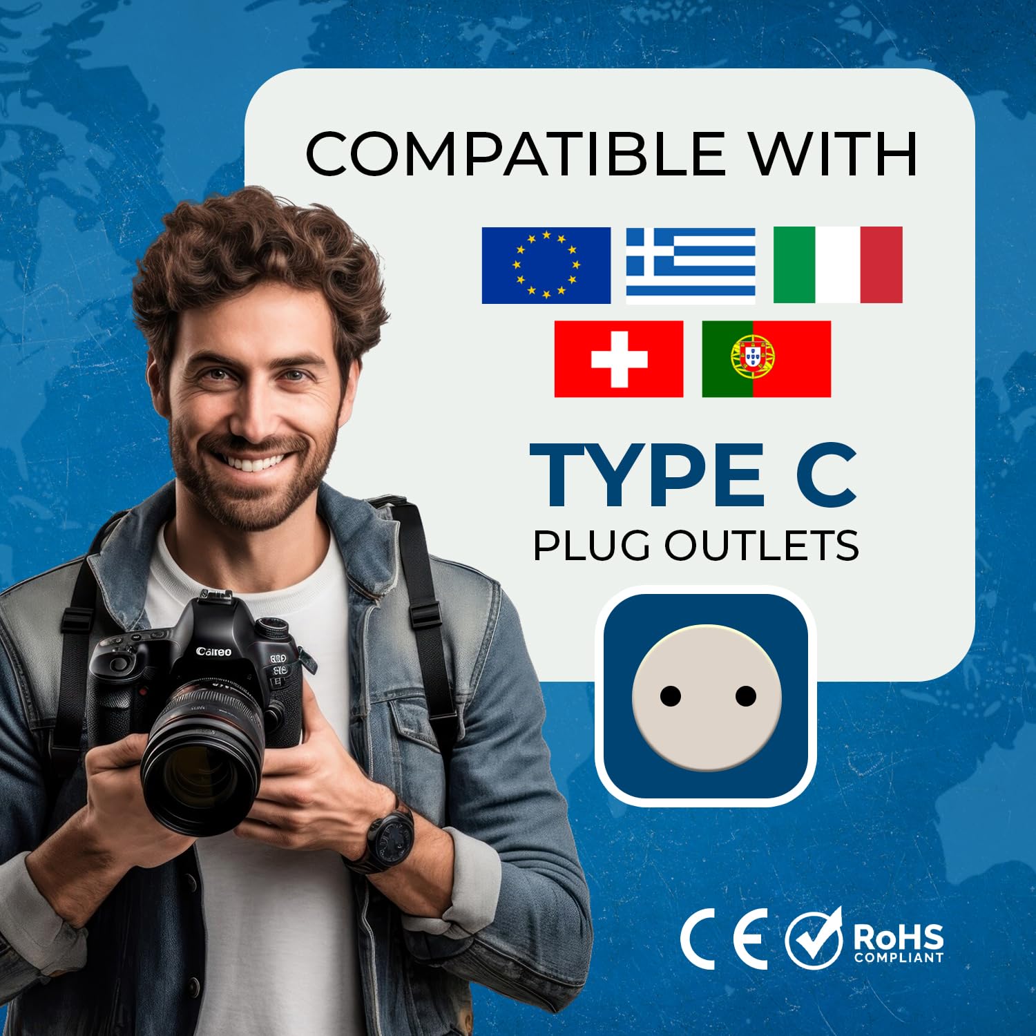 1746474001 OREI India to European Adapter Russia Turkey More Type C Travel Adapter 2 in 1 Perfect for Laptop Camera Charger and More CE RoHS Beige 5 Years Warranty