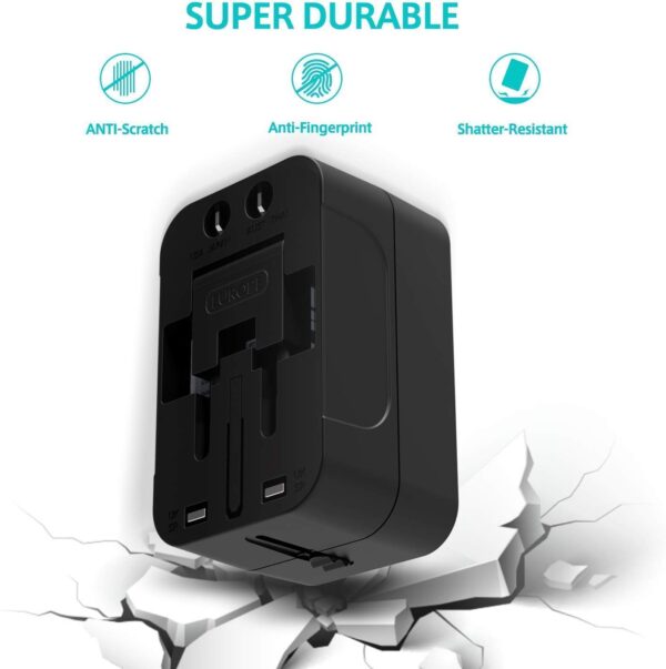 1746647024 2 USB Universal Travel Adapter with Built in Dual USB Charger Ports Plug International Travel Adapter All in One Portable Travel Adapter 2 USB Travel Adapter Black