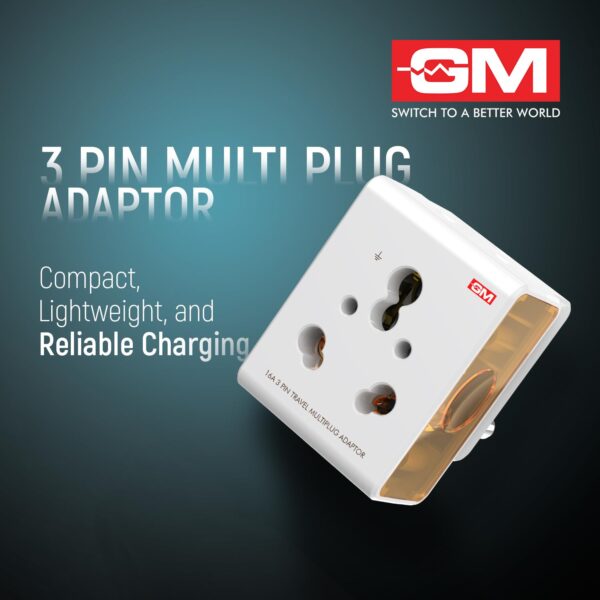 1746906368 GM 3050 16 AMP 3 Pin Multi Plug Travel Adaptor Suitable for Class I and II Electrical Appliances White