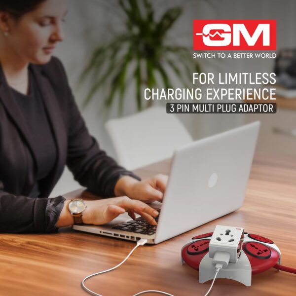 1746906373 GM 3050 16 AMP 3 Pin Multi Plug Travel Adaptor Suitable for Class I and II Electrical Appliances White