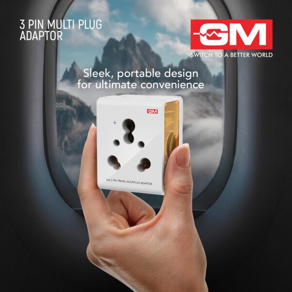 1746906378 GM 3050 16 AMP 3 Pin Multi Plug Travel Adaptor Suitable for Class I and II Electrical Appliances White