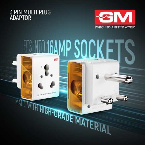 1746906379 GM 3050 16 AMP 3 Pin Multi Plug Travel Adaptor Suitable for Class I and II Electrical Appliances White