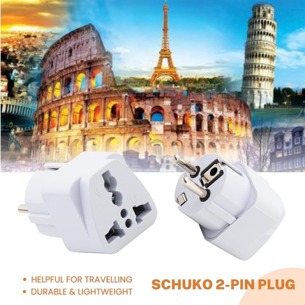 1746992927 Hi Plasst Europe Travel Adapter Type EF Schuko Plug for Germany France Russia Spain Italy Universal EU Adapter for India to Europe Pack of 2