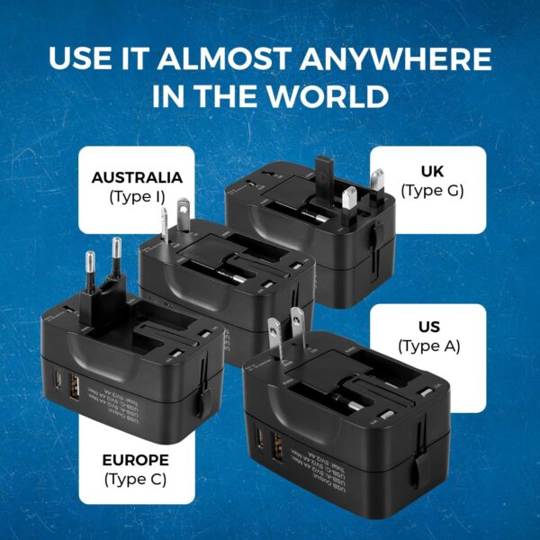 1747079374 OREI Universal Travel Adapter with Type C 3 in 1 International Travel Adapter Universal Charger with 1 USB A 1 USB C 2.4A Each and Universal Output Socket – CE FCC Certified – 2 Pack