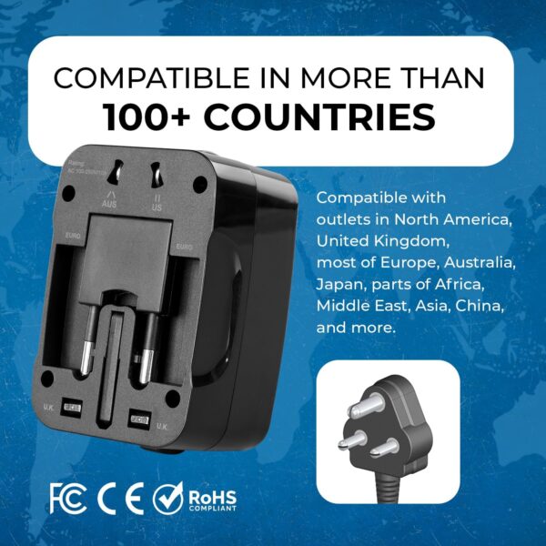 1747079377 OREI Universal Travel Adapter with Type C 3 in 1 International Travel Adapter Universal Charger with 1 USB A 1 USB C 2.4A Each and Universal Output Socket – CE FCC Certified – 2 Pack