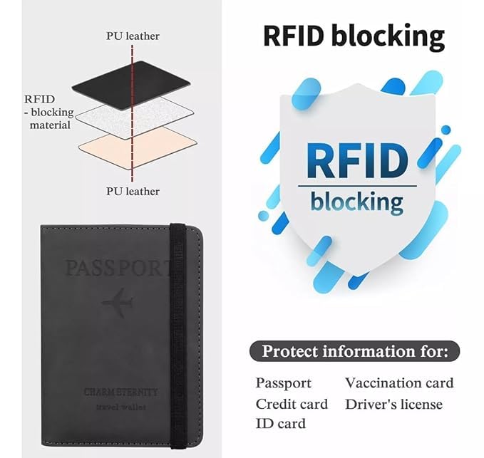 1747165735 TEKCOOL Passport Holder Cover Travel Wallet Organiser Passport Case with RFID Blocking PU Leather Travel Document Holder for Men Women Travel Accessories Black