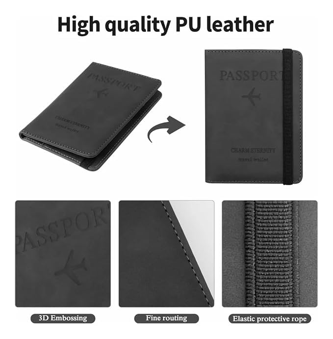 1747165736 TEKCOOL Passport Holder Cover Travel Wallet Organiser Passport Case with RFID Blocking PU Leather Travel Document Holder for Men Women Travel Accessories Black