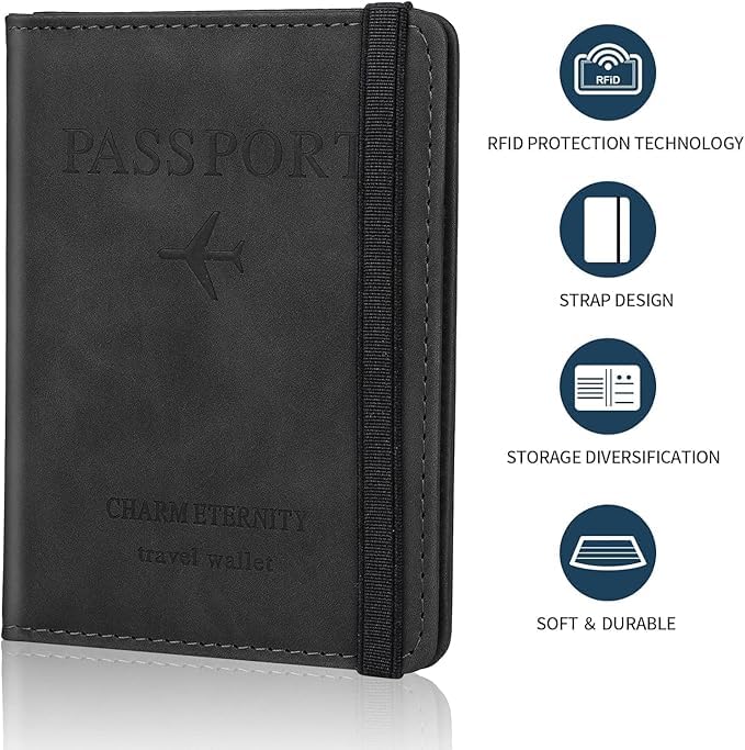 1747165738 TEKCOOL Passport Holder Cover Travel Wallet Organiser Passport Case with RFID Blocking PU Leather Travel Document Holder for Men Women Travel Accessories Black