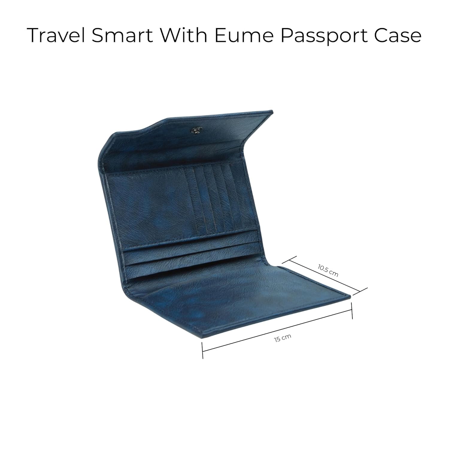 1747252243 EUME Crest Passport Holder for Men Women Volcanic Blue Trifold Premium Vegan Leather 6 Card Slots 1 Compartment 2 Slip Pockets Passport Pouch Travel Document Organiser Passport Cover