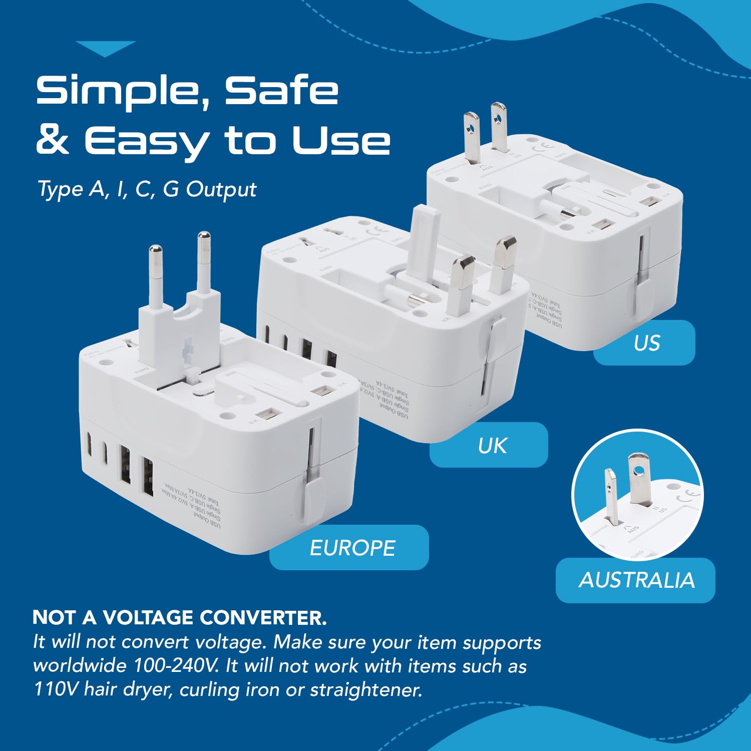 1747252320 Ceptics Travel Adapter India to Europe USA UK Australia Africa Chile Italy UAE World Travel Plug Adapter Safe Compact Powerful USB Adapter Universal Travel Adapter with Type C 3 Pack
