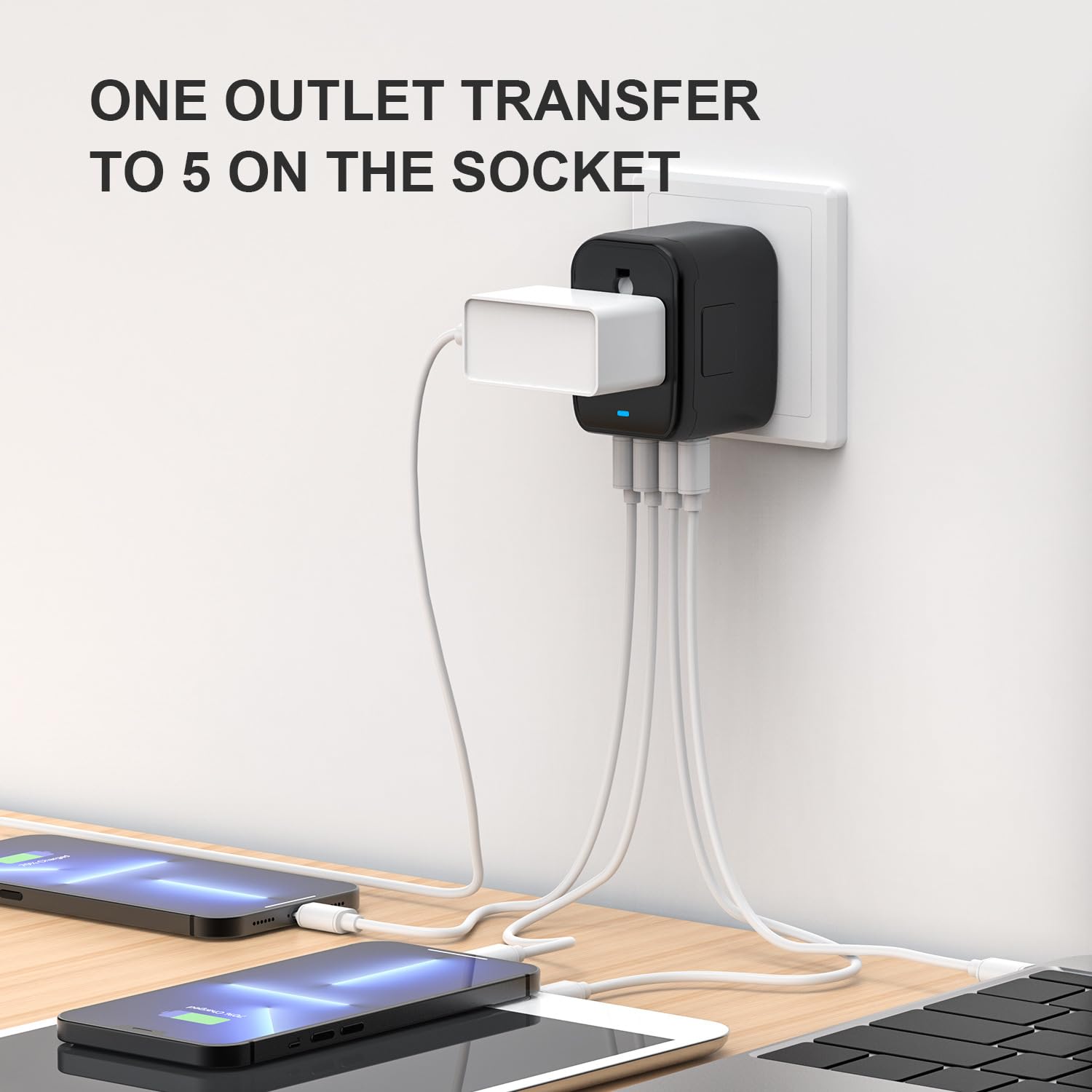 1747425647 Old Papa 5 in 1 Universal Travel Adapter PD20W International Power Adapter 2 x USB C PD 2 x USB A PD Fast Charging for US UK Europe AUS South Africa India and 200 Countries Black