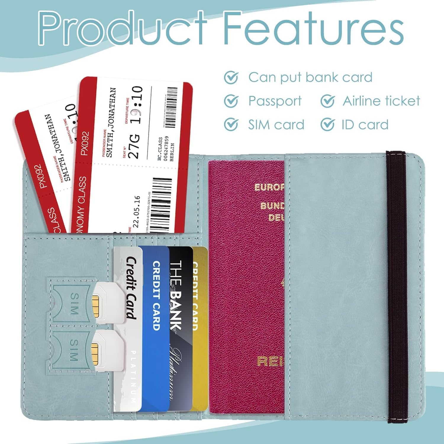 1747684935 Stealodeal RFID Protector Sky Blue Passport Holder Travel Wallet Organiser Passport Case with PU Leather Travel Document Holder for Men Women Travel Accessories