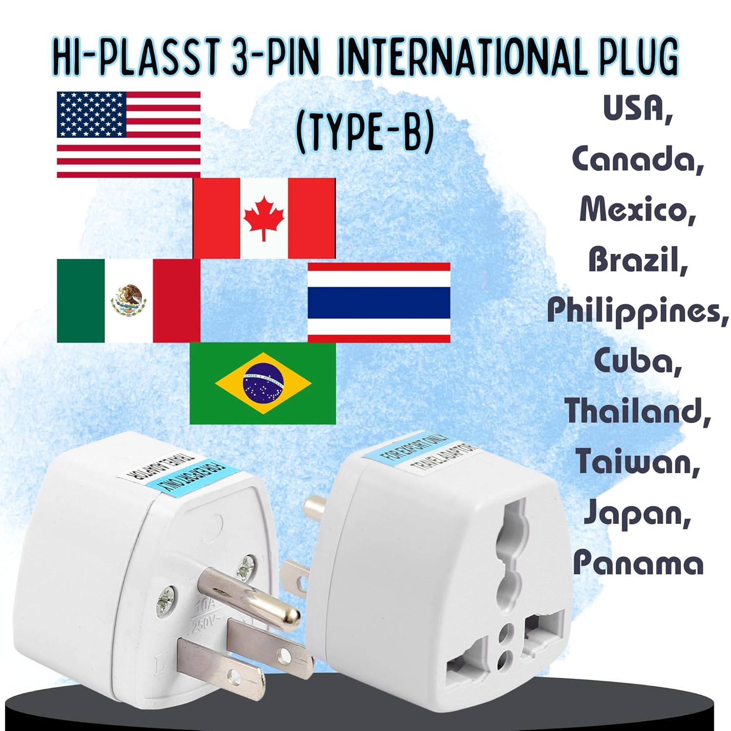 1747857933 Hi Plasst Type B Converter India to USA Plug Adapter 2 Pack Universal Travel Adapter for USA Canada Mexico Japan Thailand Brazil Philippines Cuba Taiwan Panama Laptop Camera Chargers