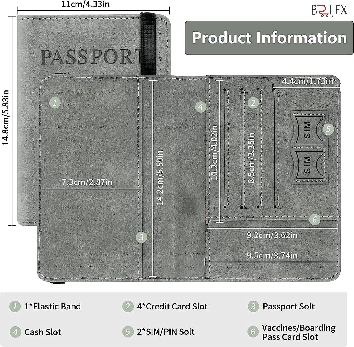 1747944291 Passport Holder Cover Travel Wallet Organiser Passport Case with RFID Blocking PU Leather Travel Document Holder for Men Women Travel Accessories Grey Leather