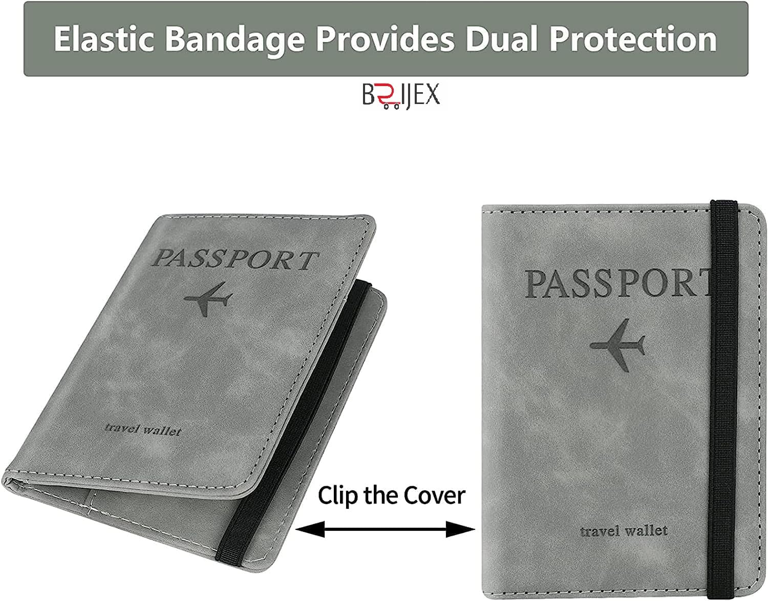 1747944293 Passport Holder Cover Travel Wallet Organiser Passport Case with RFID Blocking PU Leather Travel Document Holder for Men Women Travel Accessories Grey Leather