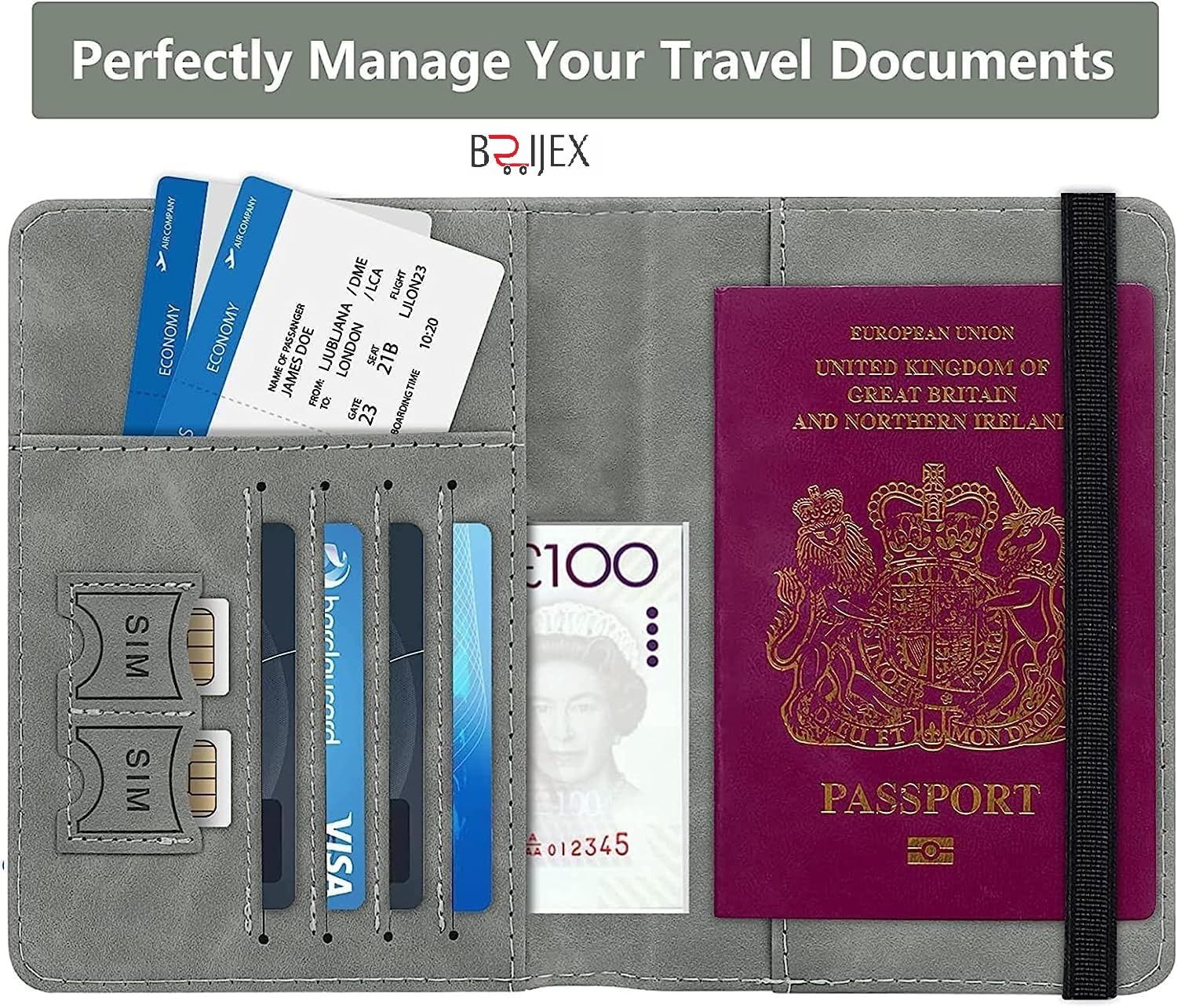 1747944295 Passport Holder Cover Travel Wallet Organiser Passport Case with RFID Blocking PU Leather Travel Document Holder for Men Women Travel Accessories Grey Leather