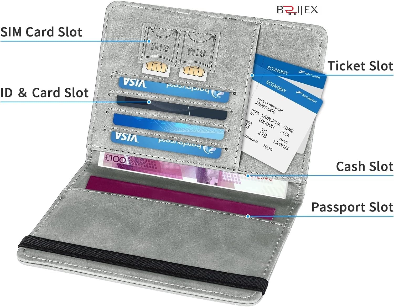 1747944298 Passport Holder Cover Travel Wallet Organiser Passport Case with RFID Blocking PU Leather Travel Document Holder for Men Women Travel Accessories Grey Leather