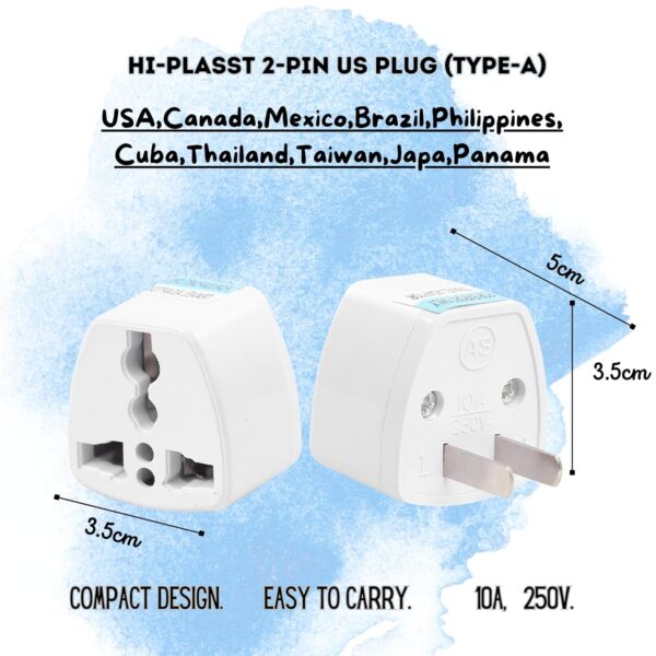 1748117342 India to USA Converter Plug Travel Adapter 10 Pack Universal Type A Plug Adapter for US Canada Mexico Japan Thailand for Indian Decices Compatible with Laptop Camera Chargers 10A 250V