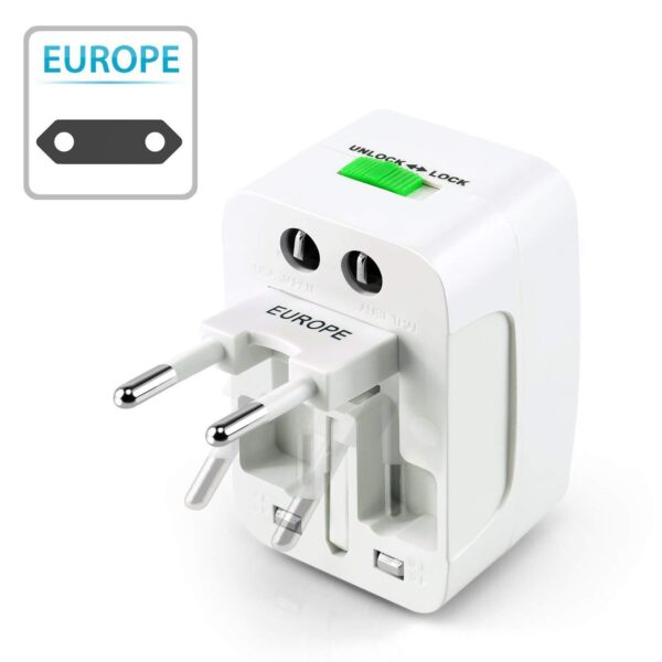 1748203852 GETHOME Universal Worldwide Travel Adaptor with Built in Dual USB Charger Ports with 125V 6A 250V with SurgeSpike Protected Electrical Plug White