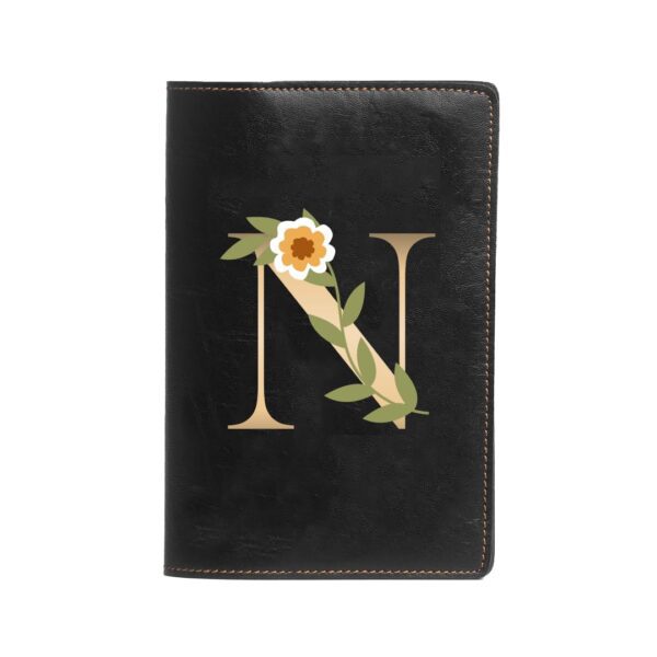 The Messy Corner Blossom Passport Cover | Travel Accessories Organizer with Name Initials- N | For Men & Women | Vegan Leather Passport Holder | Passport Cover with Card Slots| Handcrafted Gift |Black