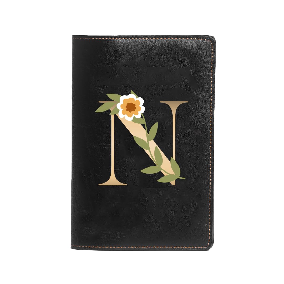 The Messy Corner Blossom Passport Cover | Travel Accessories Organizer The Messy Corner Blossom Passport Cover | Travel Accessories Organizer with Name Initials- N | For Men & Women | Vegan Leather Passport Holder | Passport Cover with Card Slots| Handcrafted Gift |Black