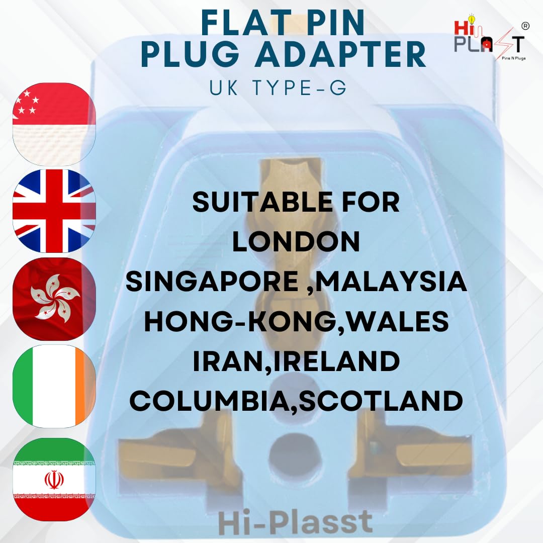1748549803 Hi Plasst Pack of 3 UK Adapter Plug Type G Adapter Perfect for Laptop Camera Chargers UK Adapter for Indian Pins India to Dubai Hong Kong UAE