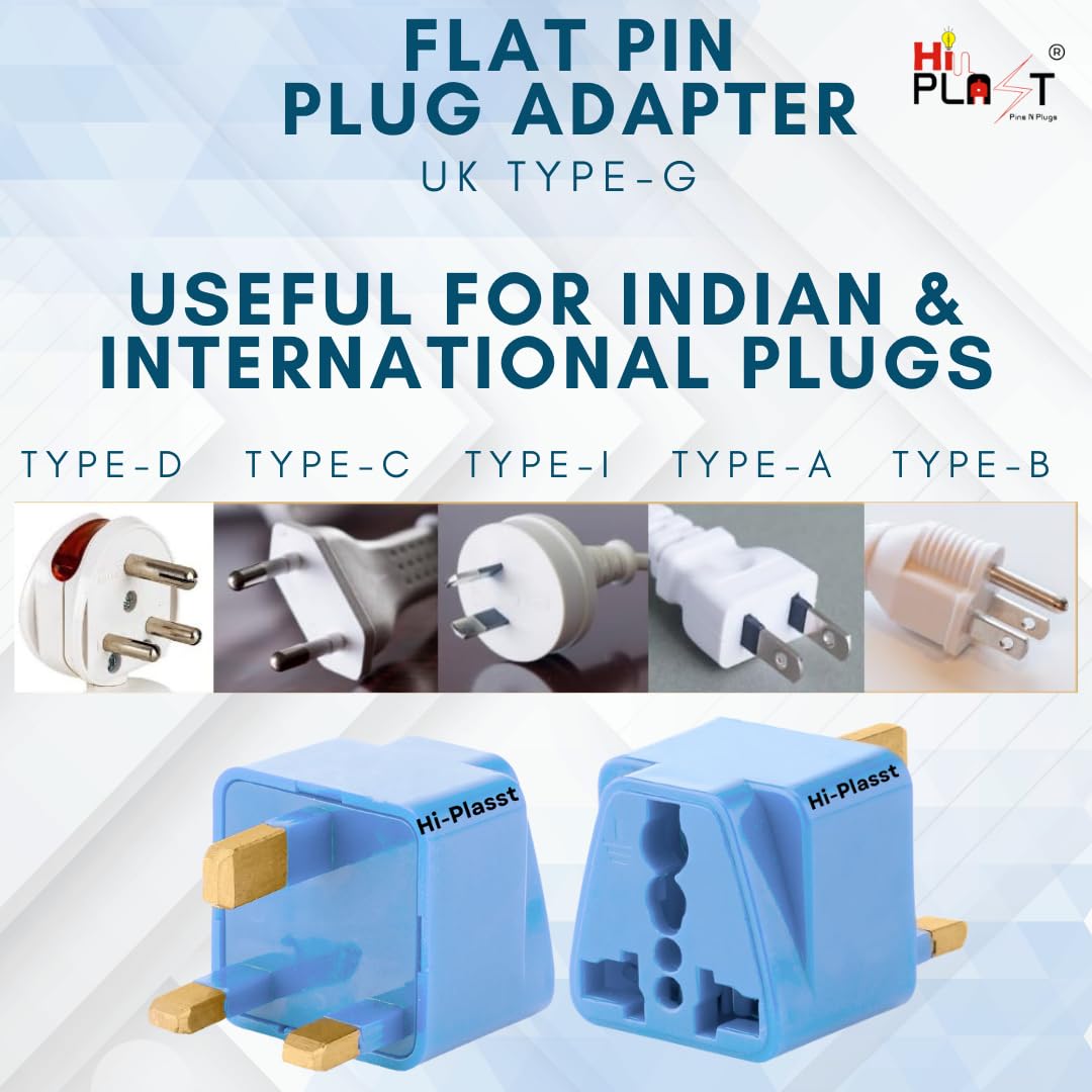 1748549805 Hi Plasst Pack of 3 UK Adapter Plug Type G Adapter Perfect for Laptop Camera Chargers UK Adapter for Indian Pins India to Dubai Hong Kong UAE