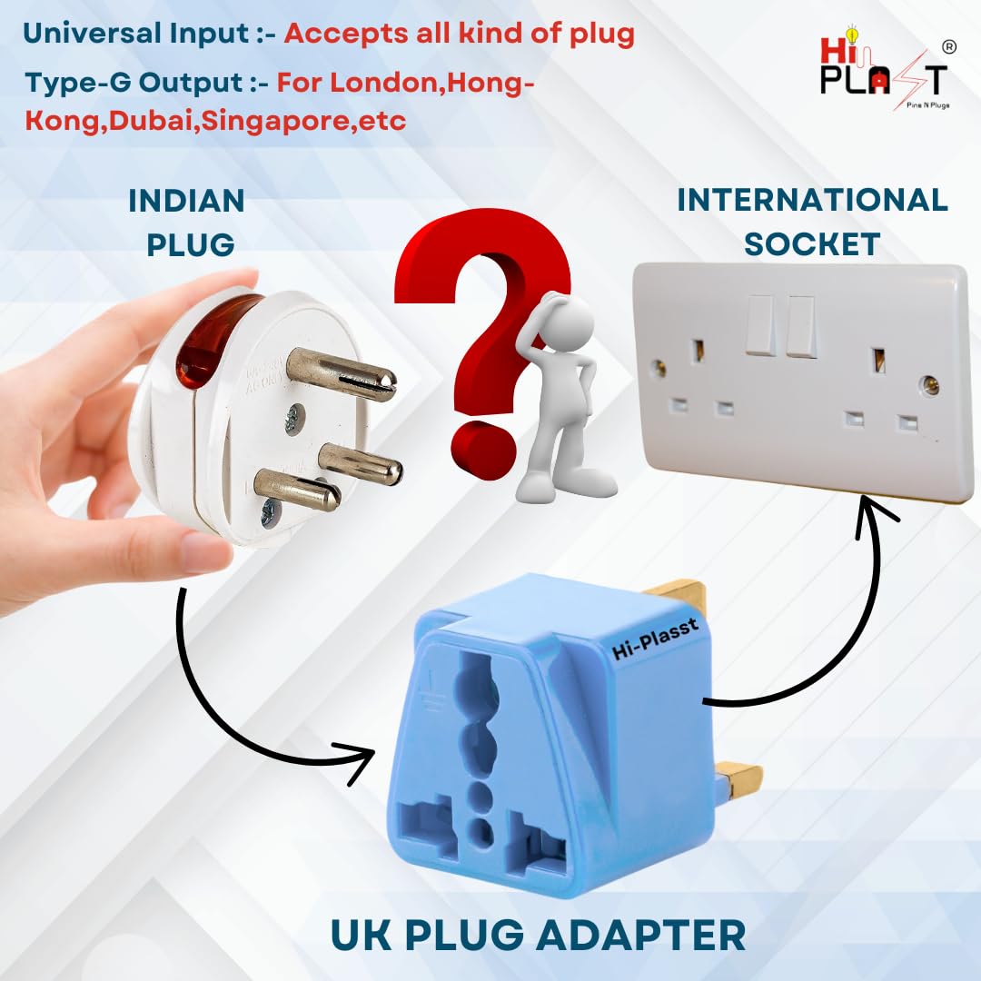 1748549807 Hi Plasst Pack of 3 UK Adapter Plug Type G Adapter Perfect for Laptop Camera Chargers UK Adapter for Indian Pins India to Dubai Hong Kong UAE