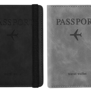 BOLDSTUFF Couple 2 Pcs Passport Holder Passport Cover with Credit Card Slot and BoardingPass Slot Bi-Fold Passport Wallet Case Book Travel Must Have, PU Leather-Combo Unisex (Black+Gary)