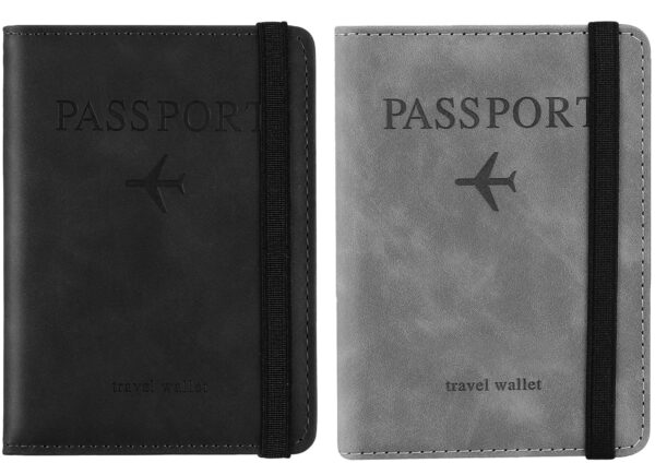 BOLDSTUFF Couple 2 Pcs Passport Holder Passport Cover with Credit Card Slot and BoardingPass Slot Bi-Fold Passport Wallet Case Book Travel Must Have, PU Leather-Combo Unisex (Black+Gary)