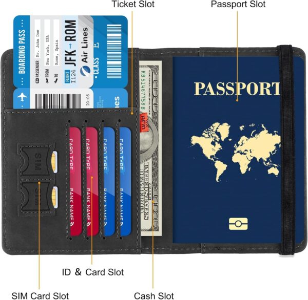 BOLDSTUFF Couple 2 Pcs Passport Holder Passport Cover with Credit Card Slot and BoardingPass Slot Bi Fold Passport Wallet Case Book Travel Must Have PU Leather Combo Unisex BlackGary