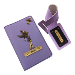 CELED Personalised Premium Passport Cover/Holder & Luggage Tag Combo for Unisex| Travel Accessories Gifts|Unisex Passport Cover Men & Women (Light Purple)
