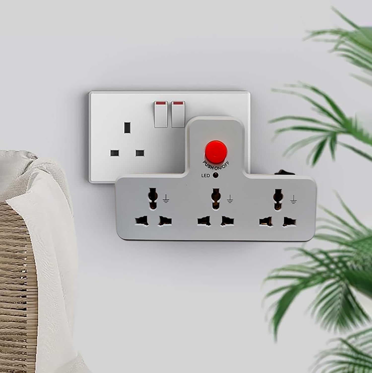 Catchex 3-Way UK Multi Plug Travel Adapter with LED Night Lamp, Universal Sockets, White