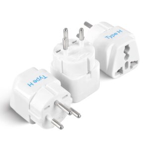 Ceptics India to Israel, Gaza, Palestine & More (Type H) Travel Adapter Plug - CE Certified - RoHS Compliant - White Color - 3 Pack (GP-14-3PK)